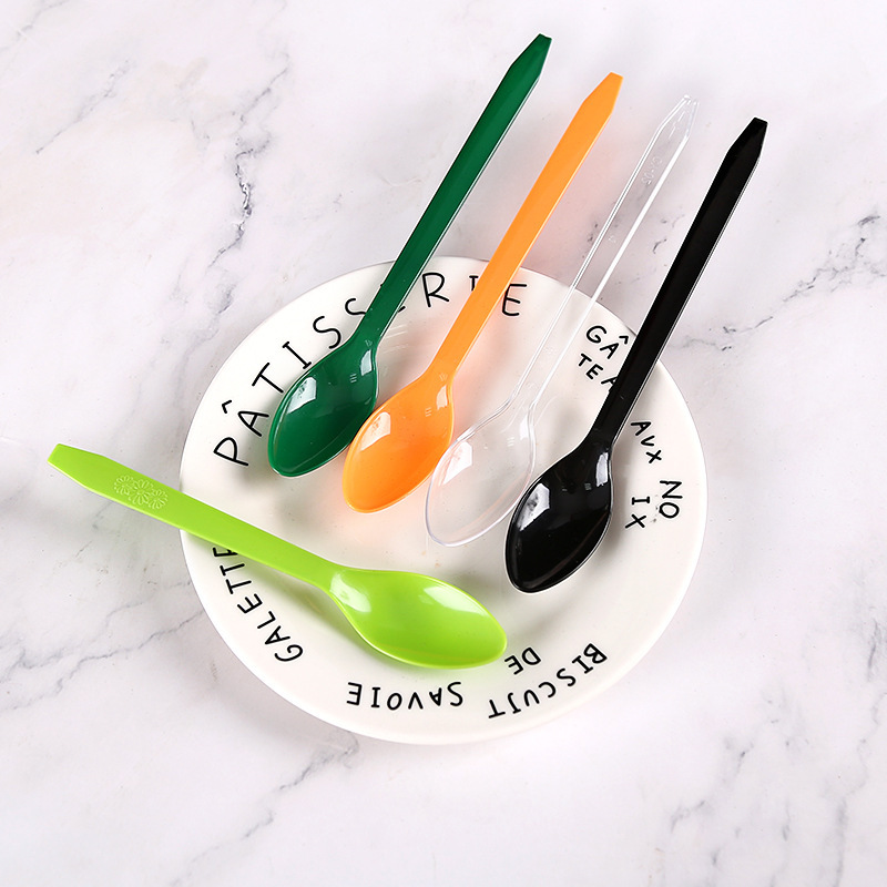 19cm thick long handle plastic spoon disposable lengthened fruit tea spoon independent packaging smoothie spoon yogurt pointed spoon
