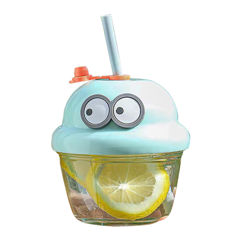 Net red pier cup summer mini glass cup cartoon children's milk cup gift ton cup suction tube cup wholesale