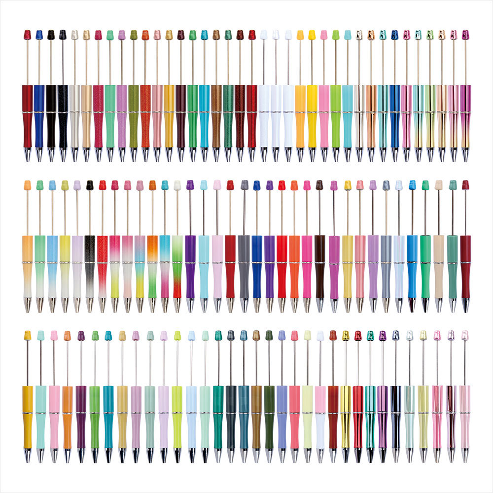 Beaded pen in stock wholesale diy creative cute grain beaded ballpoint pen UV plating beaded three color gradient beaded pen