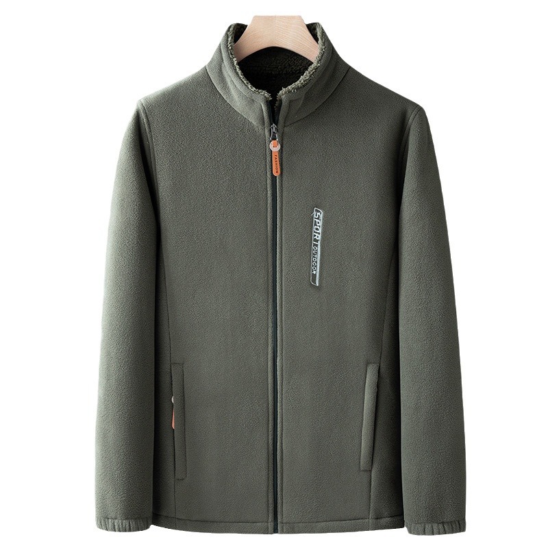 Outdoor Fleece Jacket Men's Polar Fleece Jacket Men's Autumn and Winter Thickeneded Double-Sided Fleece Jacket Liner Men's Sweatshirt Cardigan