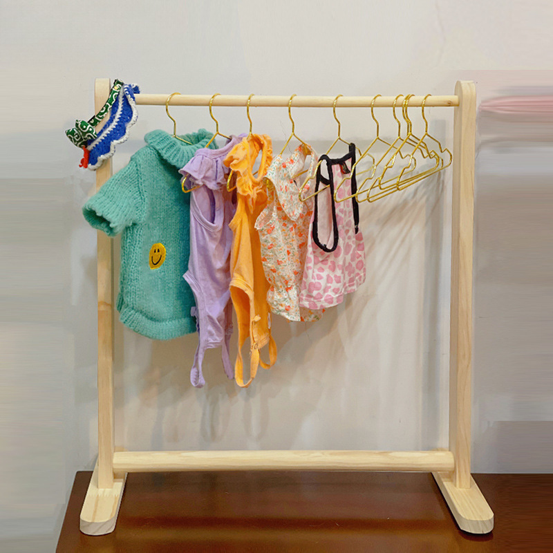 Children's Wooden Clothes Hanger Pet Dog Baby Vertical Solid Wood Floor-Standing Household Cat Dormitory Wooden Clothes Zhaozhisun