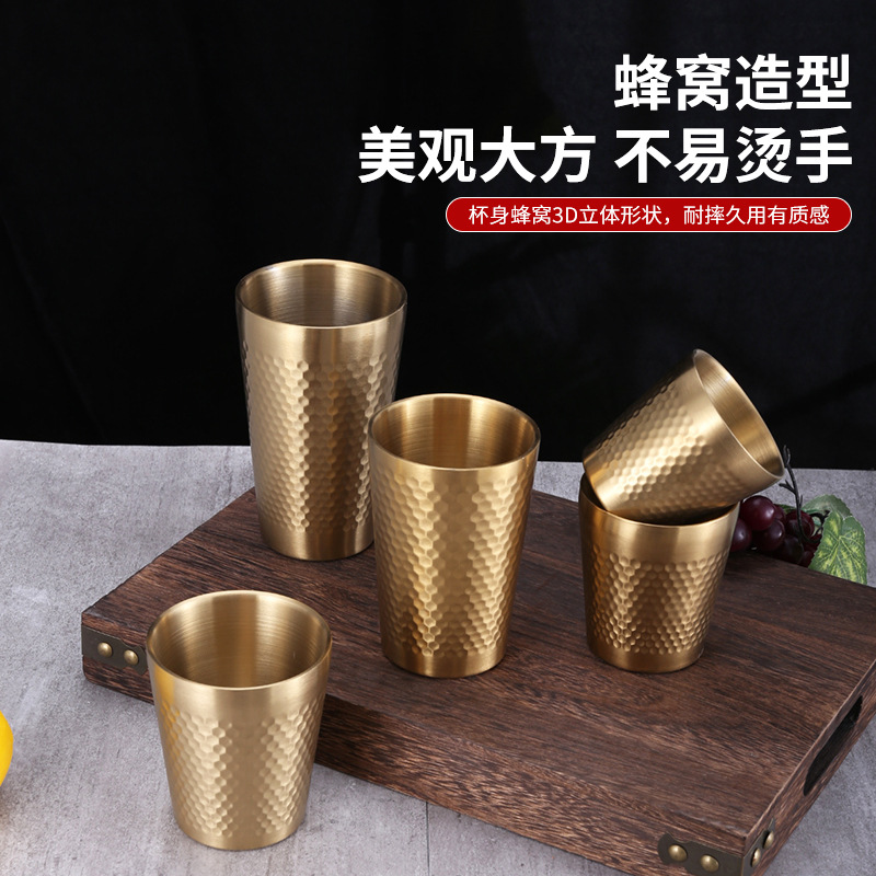 Ins Industrial Style 304 Double Layer Anti-scalding Hammer Pattern Stainless Steel Cup Diamond Pattern Beer Cup Coffee Cup Outdoor Water Cup