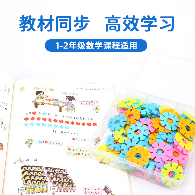 Counting flowers, snowflakes, building blocks, kindergarten primary school students, first grade mathematics teaching aids, arithmetic addition and subtraction mathematics learning tools