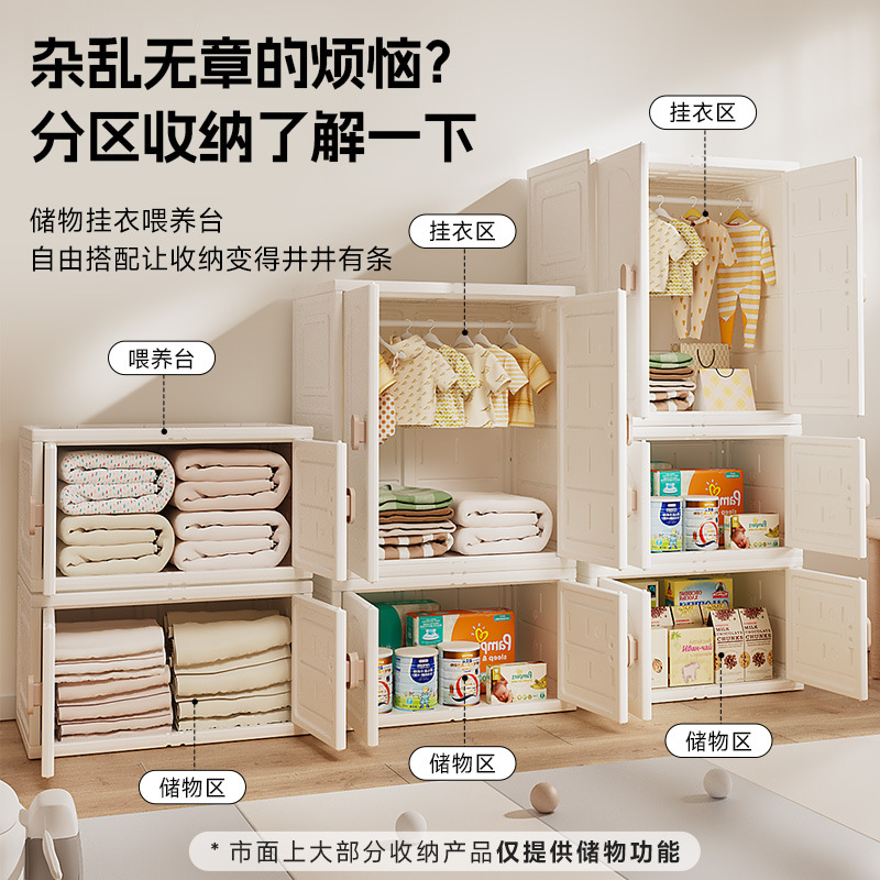 Children's Storage Cabinet Large Capacity Clothes Toy Locker Baby Feeding Table Baby Wardrobe Coat Hood Combination Home