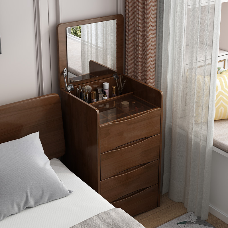 Solid Wood Dressing Table Bedside Table Integrated Nordic Small Apartment Bedroom Dressing Cabinet Storage Multifunctional Flip Makeup Table