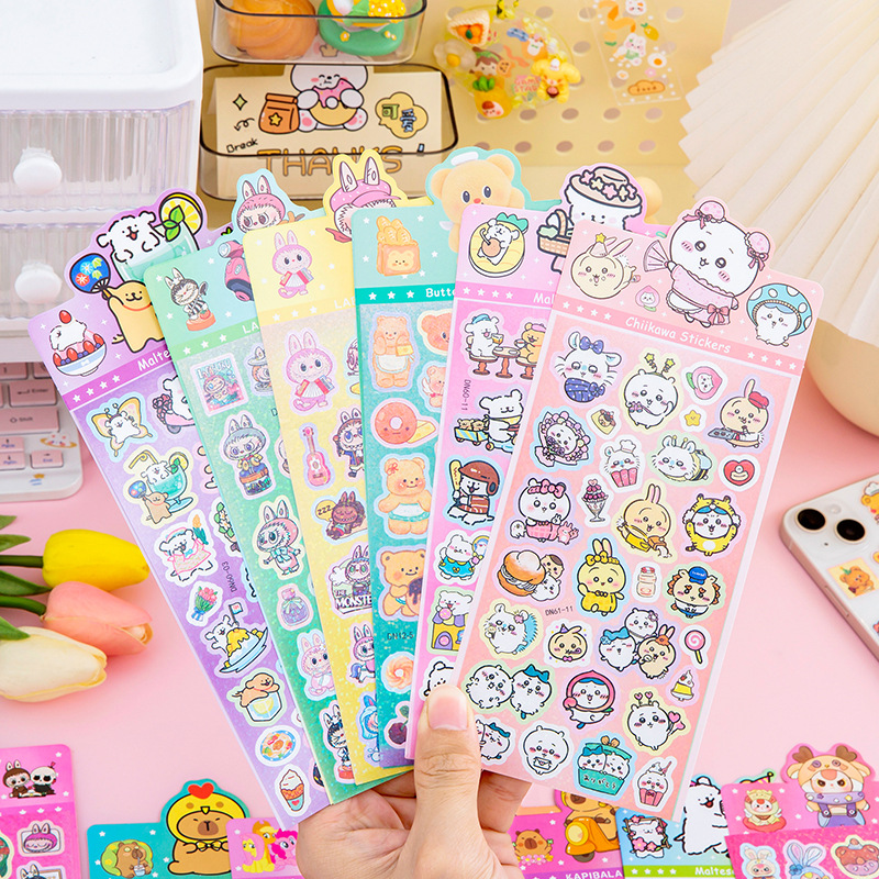 Creative Cartoon Laser Stickers Children's DIY Cut-Free Hand Account Stickers Decorative Stickers Kindergarten Prizes Gift