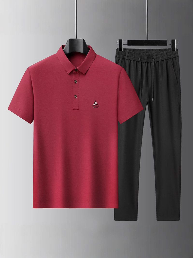 Summer Ice Silk Elastic Classy Seamless Men's Polo Shirt Suit Thin Short-Sleeved Lapel Middle-Aged T-Shirt Business Casual