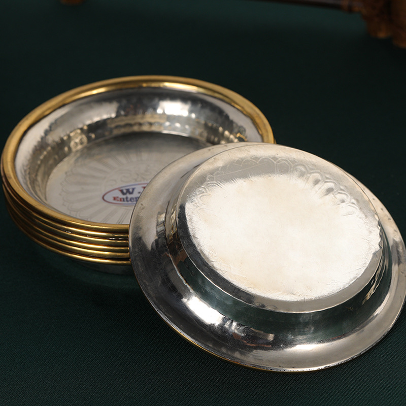 Xizang Water and Land Supply Plate Copper Carved Thickened Cigarette Supply Plate Water and Land Supply Set of 7 Fruit Tribute Plate Household Ornaments