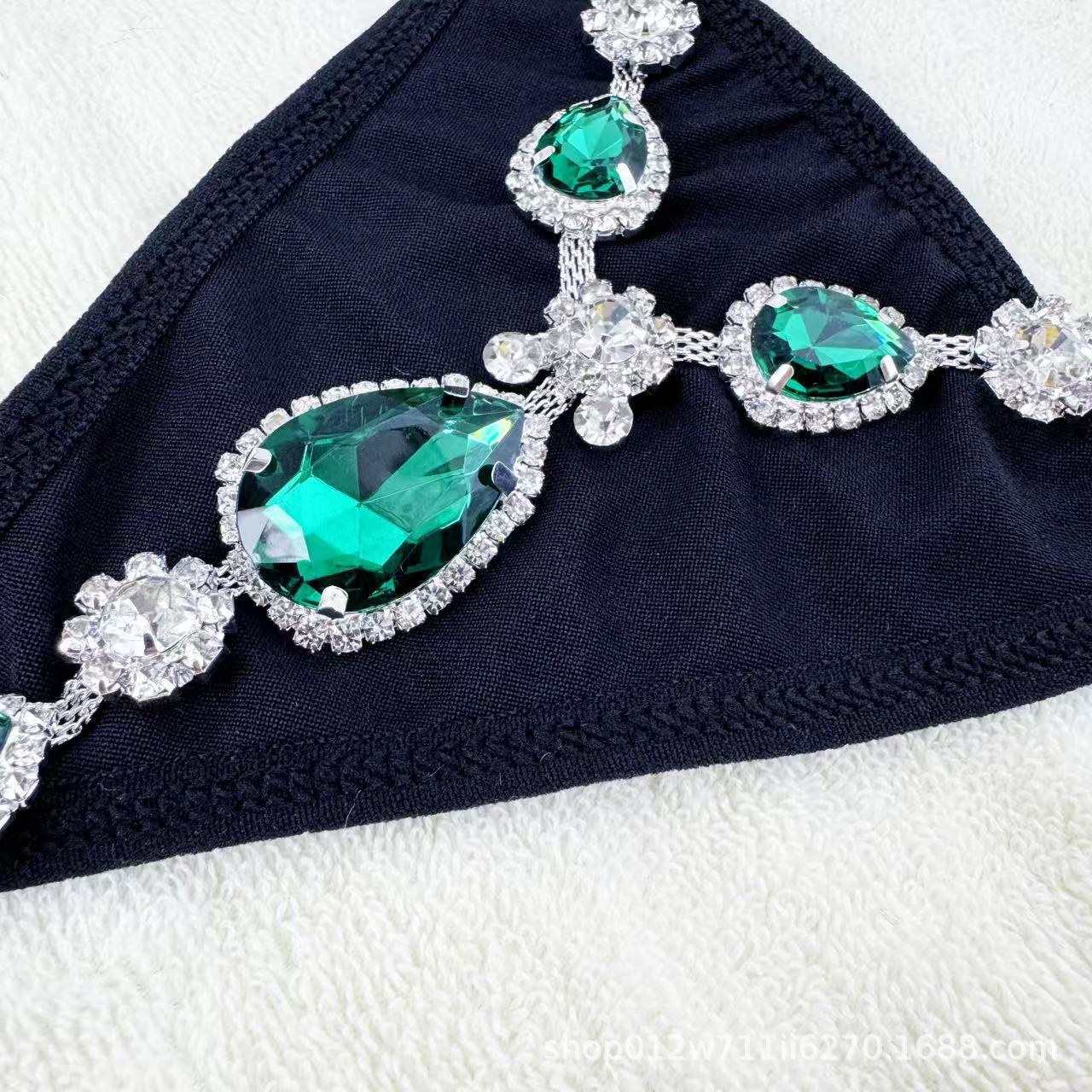 Cross-border sexy green diamond drop-shaped underwear bikini European and American fun rhinestone thong nightclub wind body chain