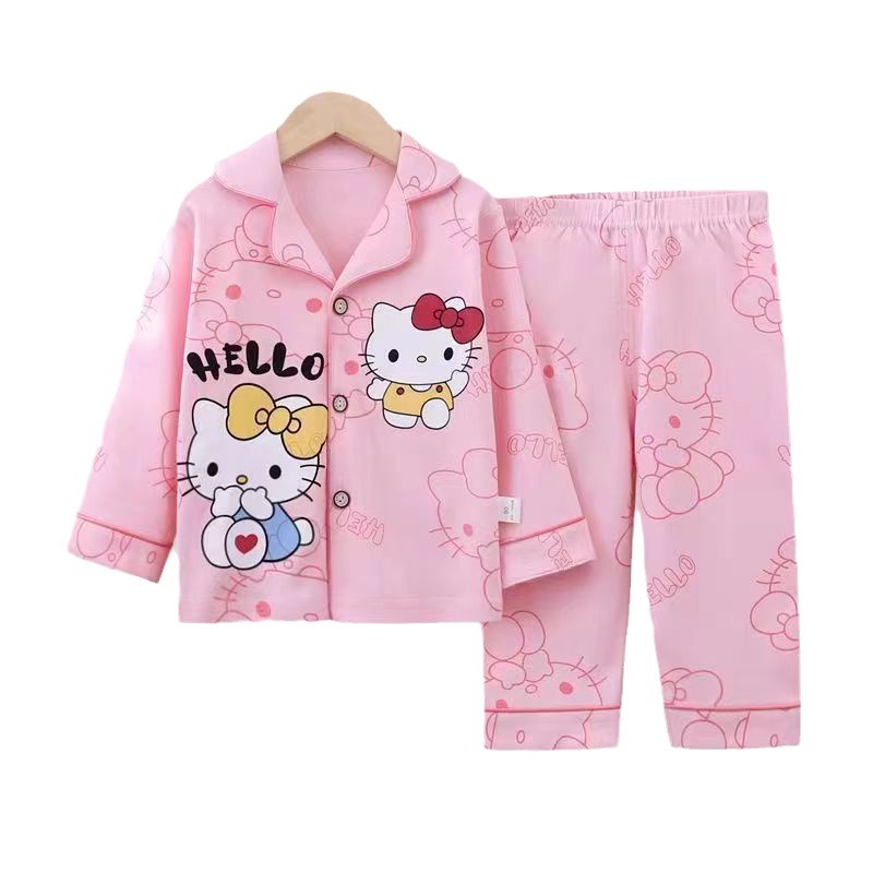 Spring and Autumn new children's cardigan home wear suit girls' cartoon cotton cute pajamas boys' Korean style
