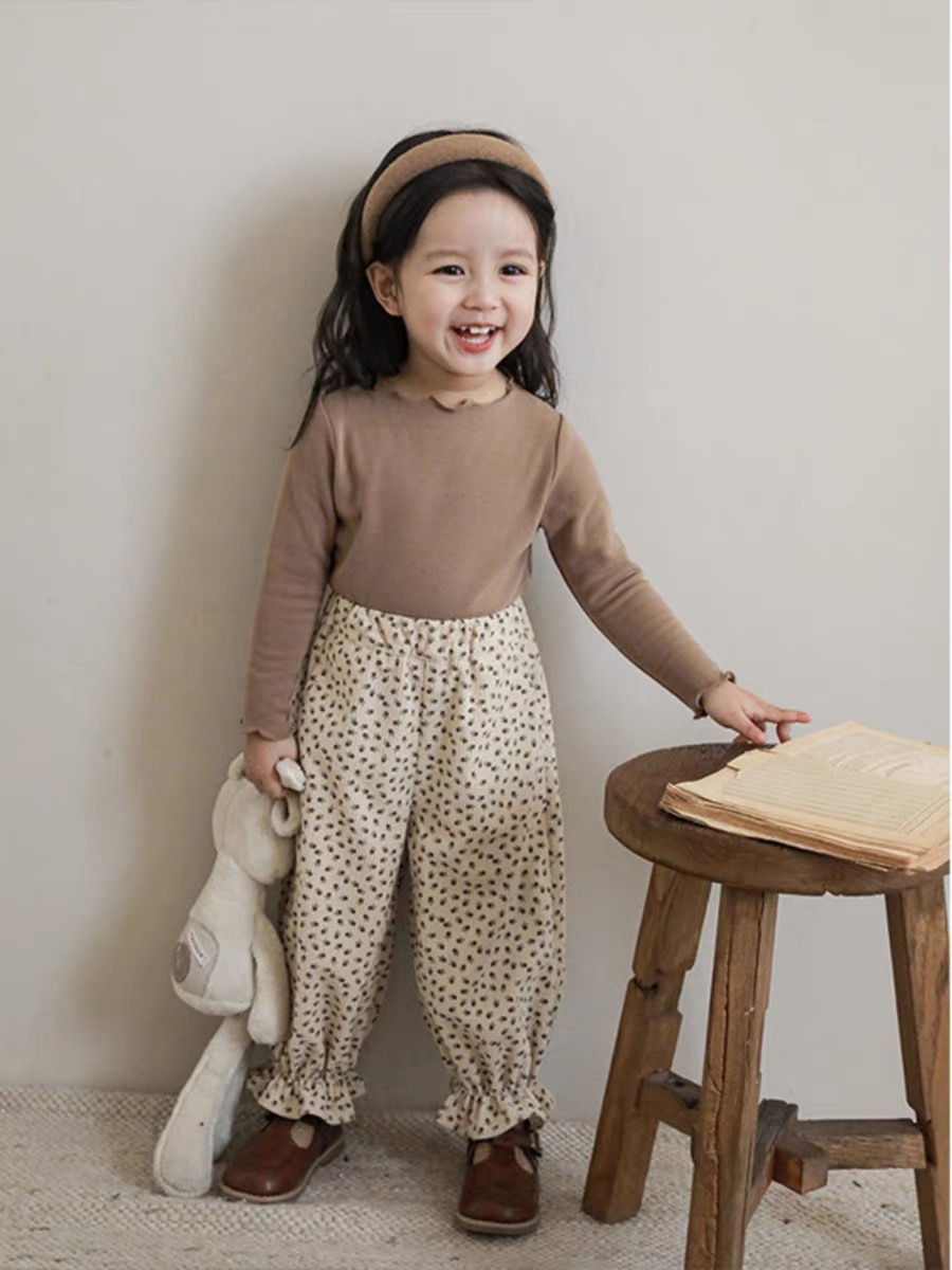 [7A Antibacterial] AINI Girls Cashmere Elastic Korean Base Shirt Spring and Autumn Wood Ear Honey Bud Children's Top