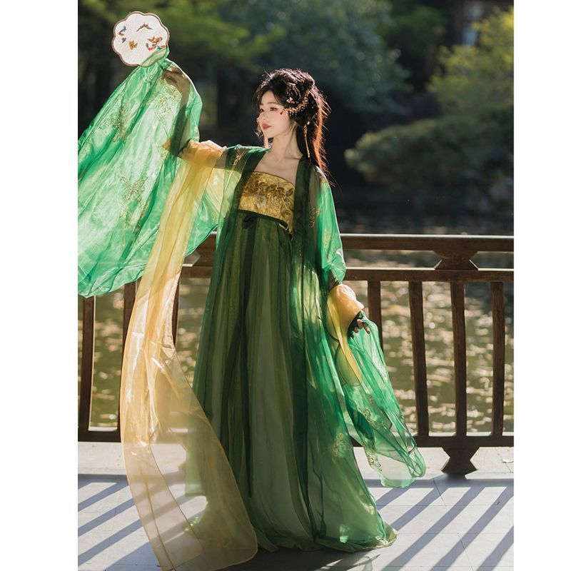 New Summer Hanfu Women's [Gold and Silver] Gorgeous Butterfly Embroidered Large Sleeve Chebula Skirt Tang Style Hanfu