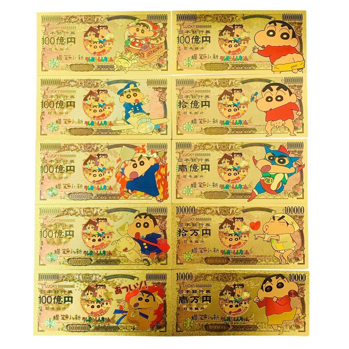 2023 год, оптовая новая коллекция золотых фольгированных японских анимационных мелков, пластиковые монеты, памятные банкноты