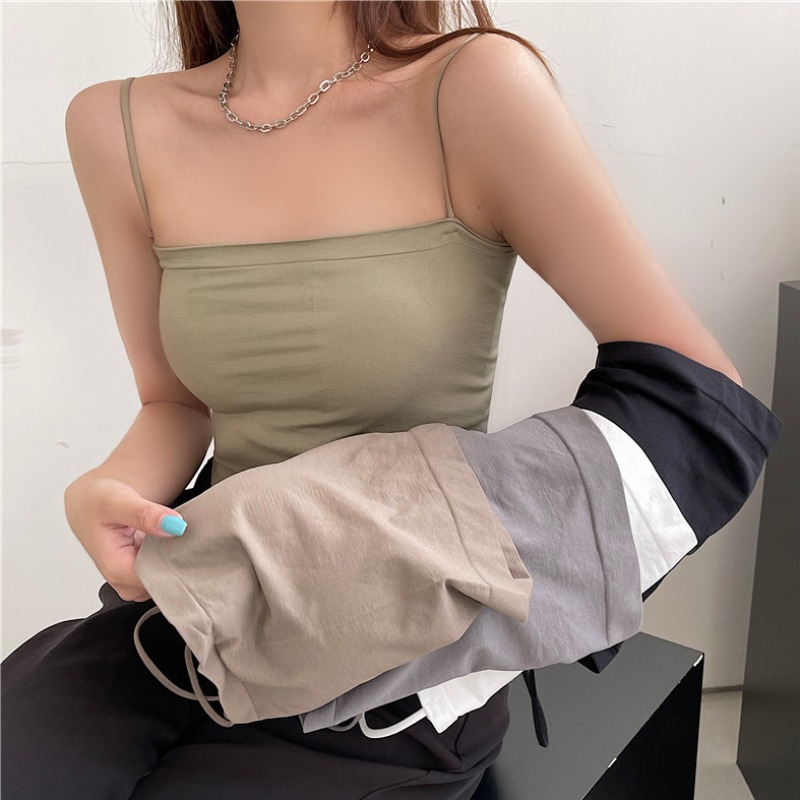 Solid Color Camisole Women's Summer Outer Wear Top with Fixed Chest Pad No Steel Ring Thin Base Long Thin Tube Top