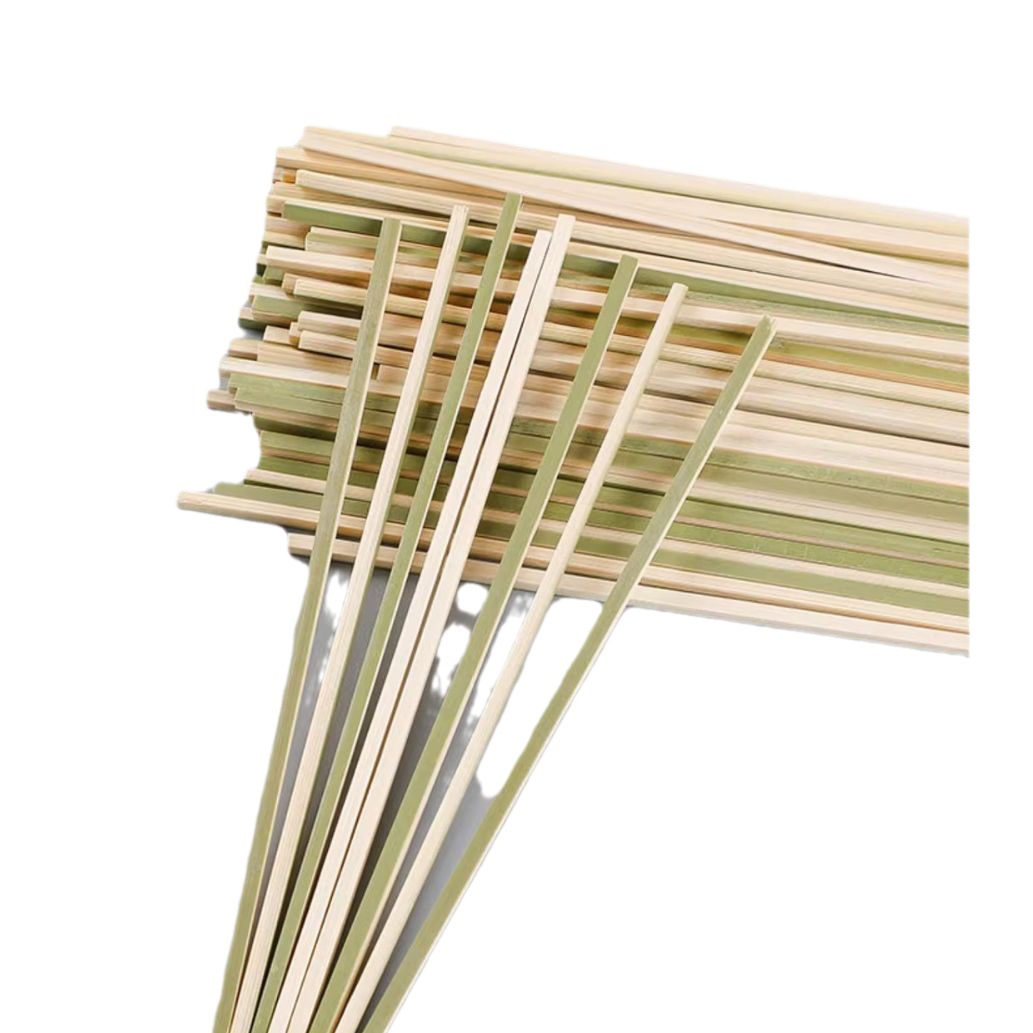 Bird-burning green skin bamboo stick Japanese-style disposable charcoal barbecue lamb skewers flat square stick commercial wholesale