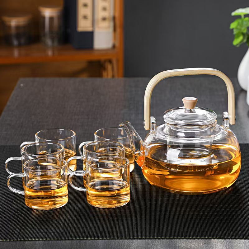 High borosilicate heat-resistant glass bamboo handle square beam pot boiling teapot household filter large capacity glass teapot