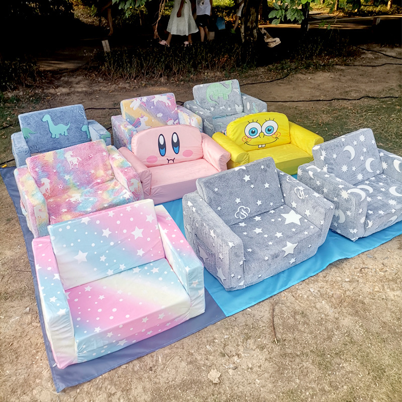 Cross-border Luminous Cartoon Children's Sofa Chair Flannel Printed Single Compressible Roll-up Sponge Star Sofa Chair