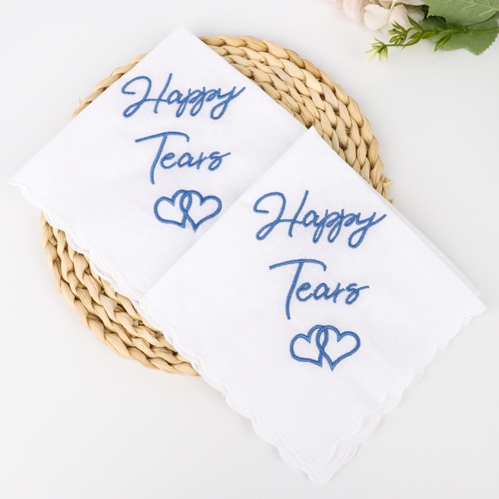 Cross-border happytears thanks for wedding gifts cotton embroidered handkerchief small square scarf blessing embroidered various words