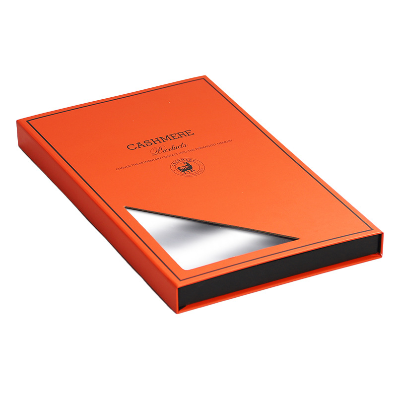 Gift Box Custom Scarf Box Transparent Flip Lid Scarf Box Orange Special Paper Embossed Book Box Satchel Set