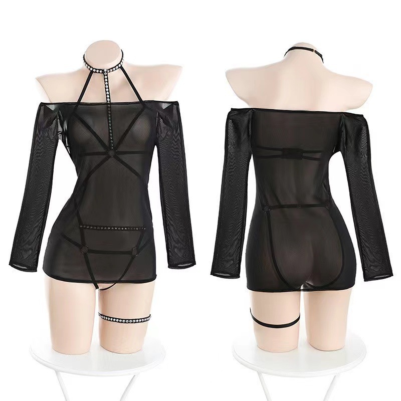 Lianxiang's New Sexy Intimates Open-Crotch Jumpsuit Student Temptation Suit Sm Mesh Cut Out Sexy Stewardess Uniform