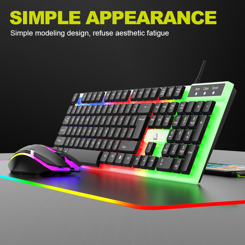 Luminous Keyboard and Mouse Game Wired Keyboard and Mouse Set Rgb Luminous Single Keyboard Neutral Packaging Cross-Border Export