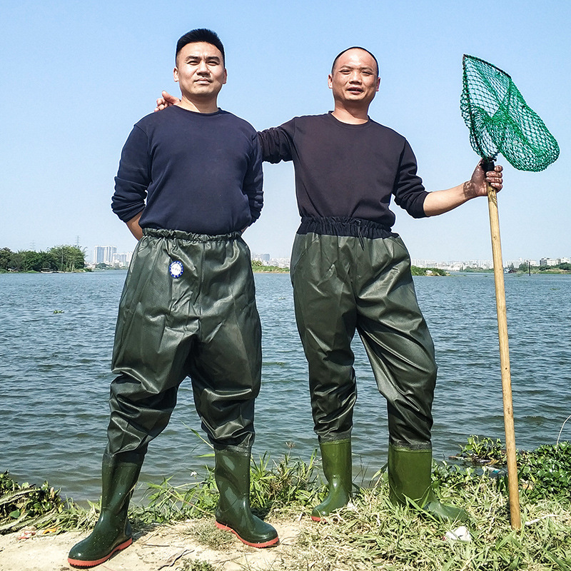 Shanghai double money factory wholesale fishing water pants thickened waterproof fishing pants one-body half waist water pants