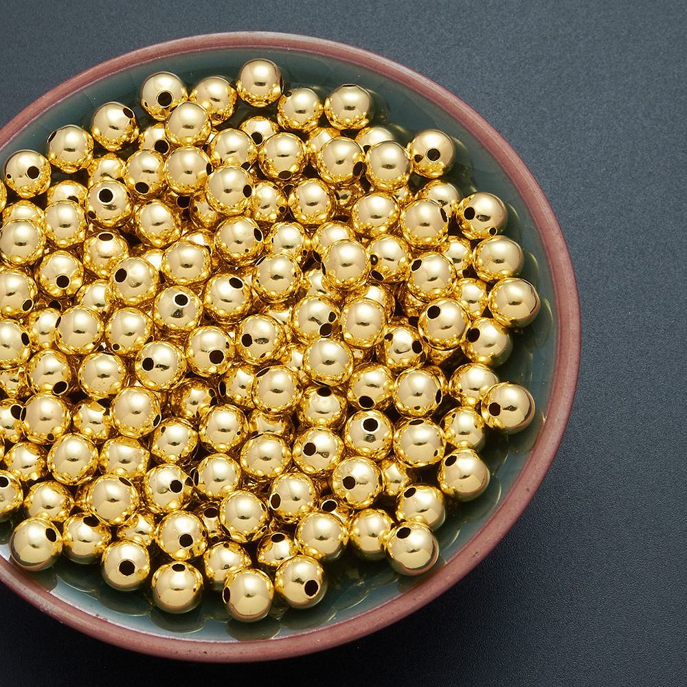 Brass Plated Strong Color Retention Glossy Gold Beads Round Beads Spacer Beads String Beads Glossy Bracelet DIY Jewelry Accessories