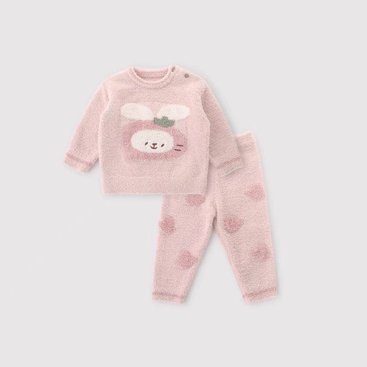 [half velvet] baby girl pajamas suit winter warm home clothes can be worn outside the knitted cartoon suit