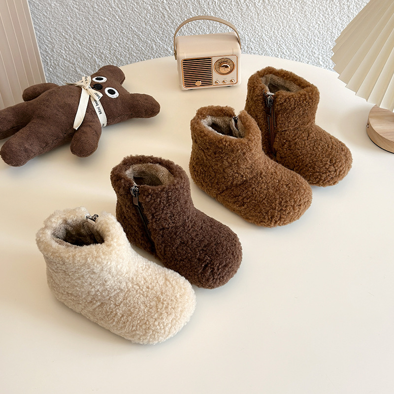 Korean Style Girls' Furry Boots 2025 Winter Warm Children's Snow Boots Niche Cute Plush Short Boots Baby Cotton Boots