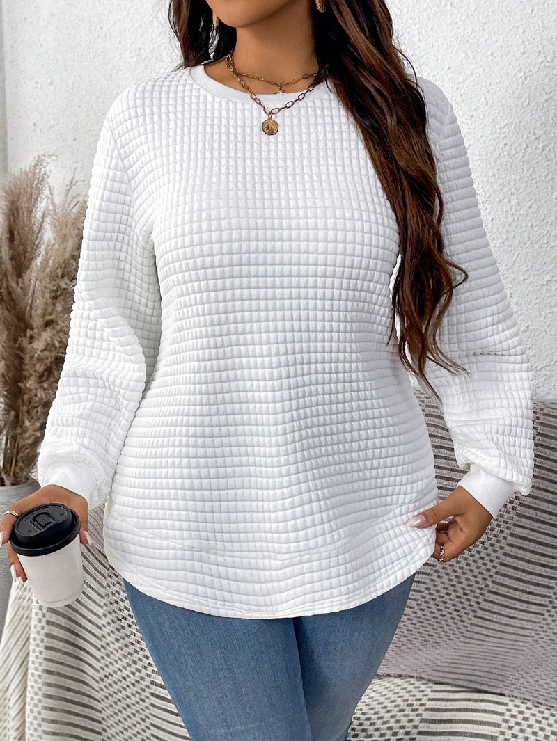 New plus size Women's Spring Autumn and Winter Fashionable All-match Casual Solid Color Square Plaid Pullover Sweatshirt