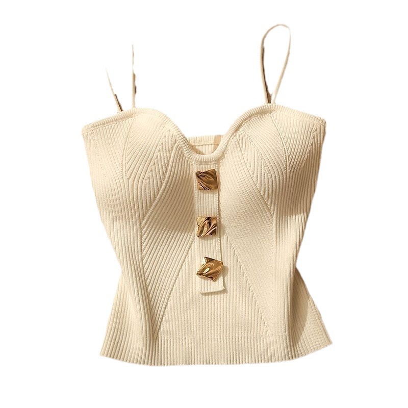 2023 Summer new high-end Chanel style knitted tube top camisole inner wear women's outer wear sleeveless beauty back short top
