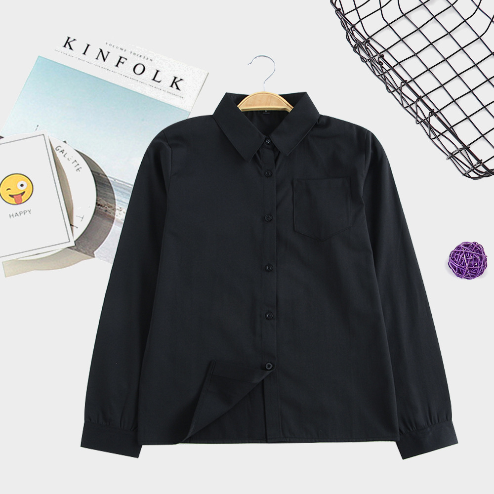 Japanese Jk Uniform Long-Sleeved White Shirt Japanese Style School Uniform Long-Sleeved Pointed Collar Square Collar Corner Placket Impermeable