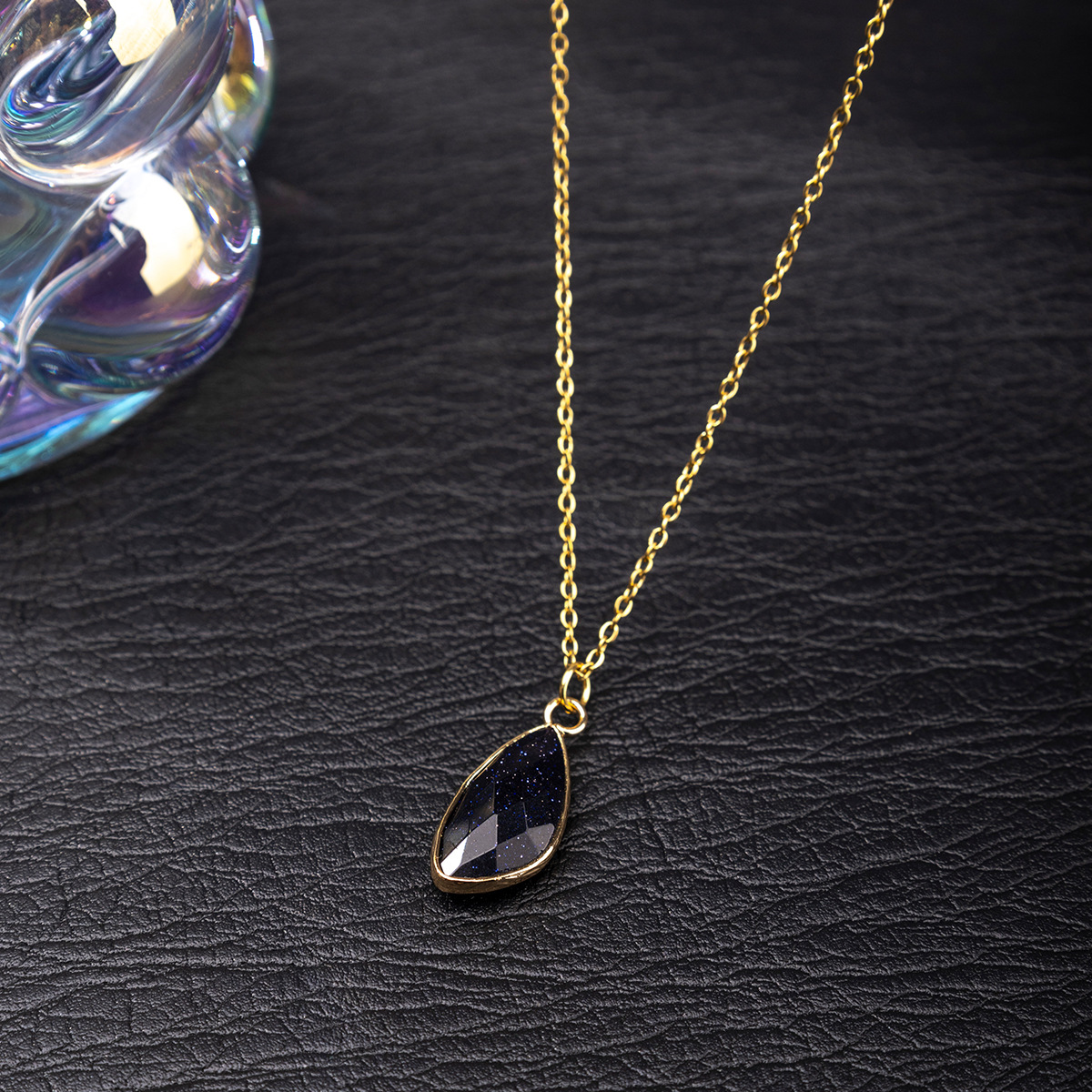 Zhuhang Jewelry Cross-Border Popular Natural Crystal Pendant Aventurine Amethyst Marquise Necklace Jewelry Factory Direct Sales