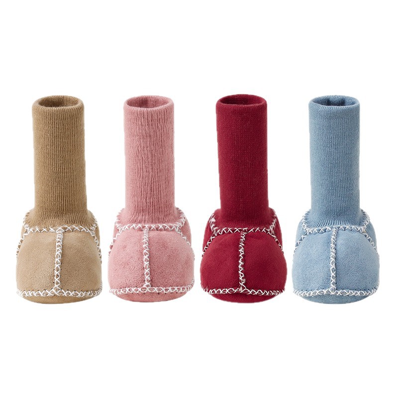Newborn baby toddler shoes socks autumn and winter non-slip baby fleece-lined thickened imitation wool soft sole shoes for boys and girls