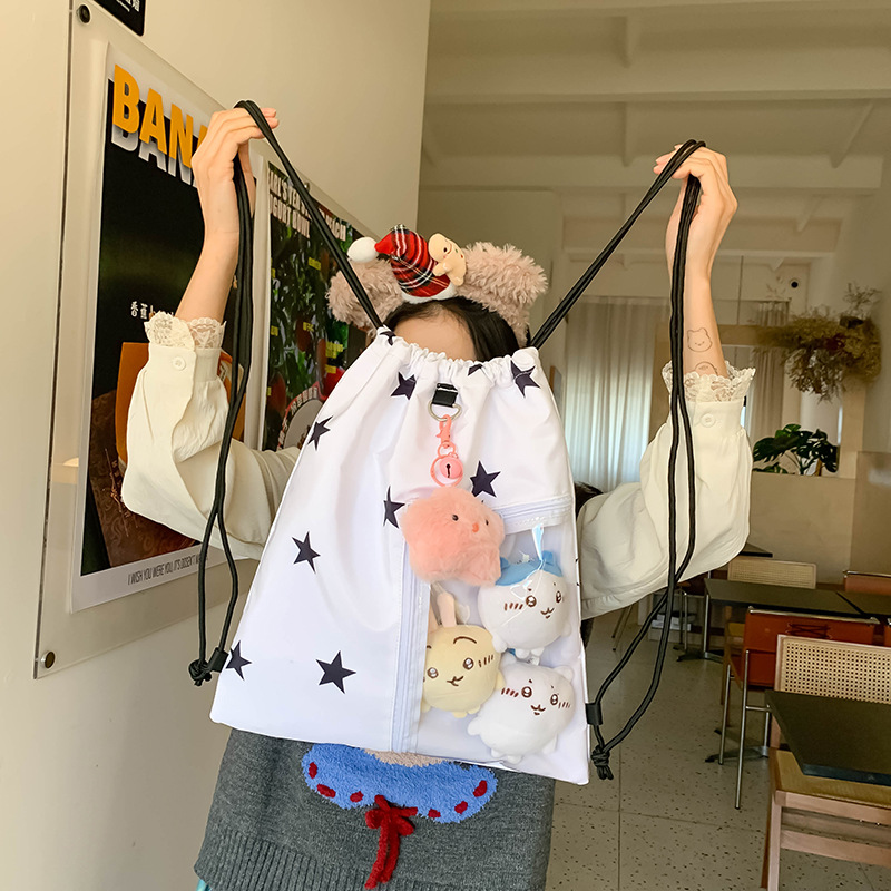 Cute Large-Capacity Drawstring Backpack Niche Original Versatile Street Backpack Lightweight Travel Japanese Backpack Trend