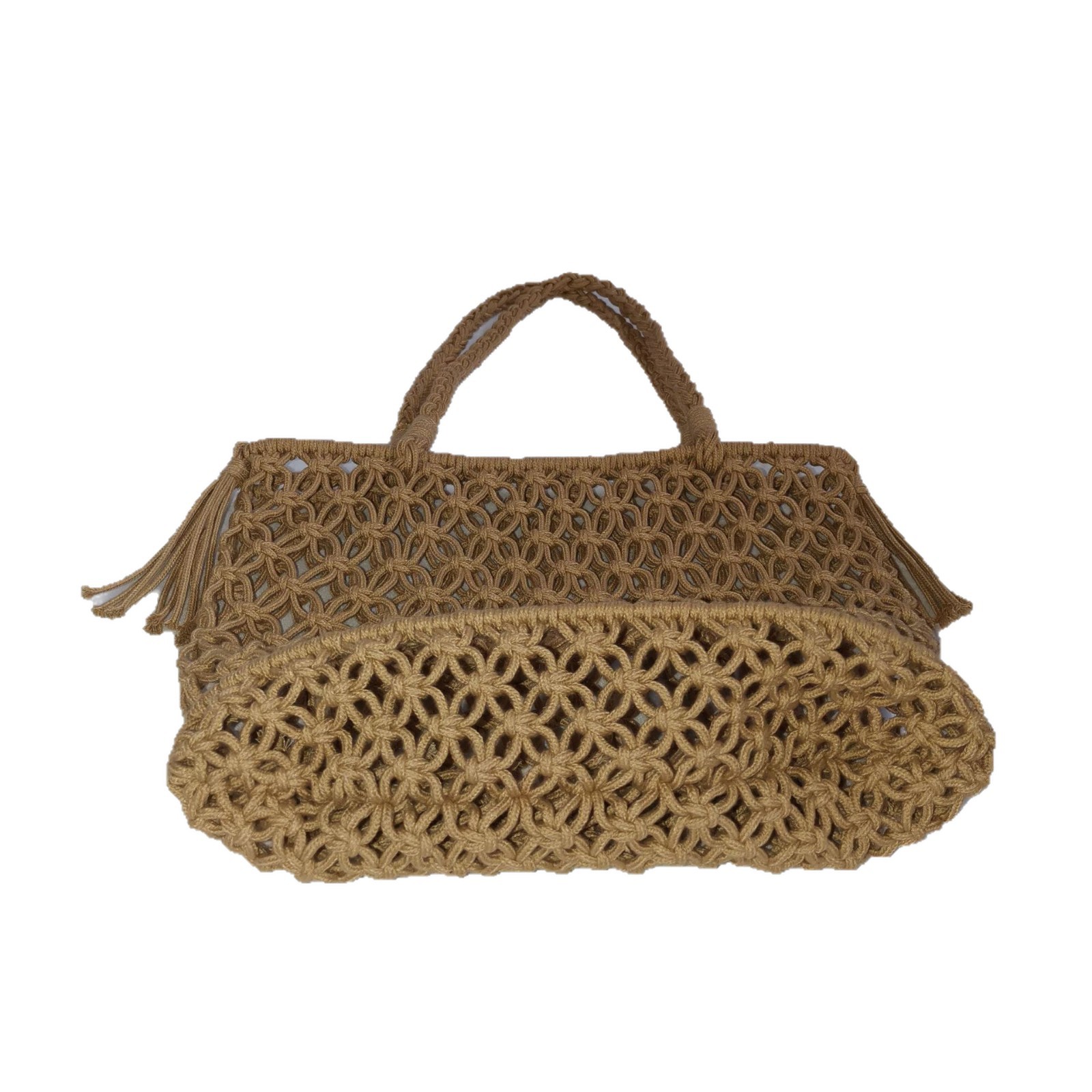New Cotton Rope Mesh Buckle Bag, Tassel Shoulder Bag, Casual Straw Bag