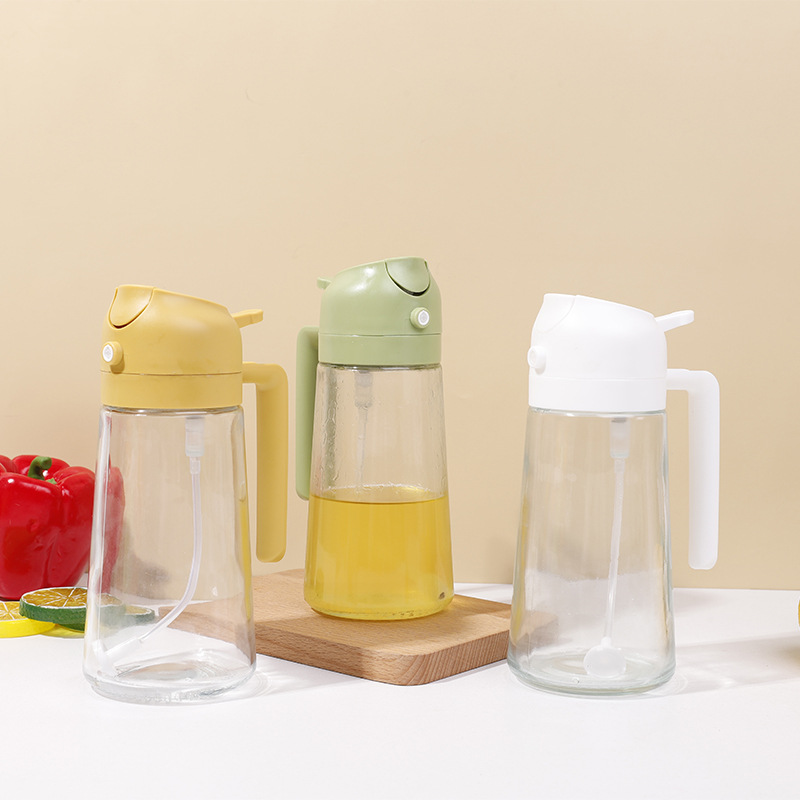 Portable Atomized Oil Spray Bottle Can Spray and Pour Kitchen Dual-Use Soy Sauce Seasoning Bottle Full Mouth 470 ml Glass Spray