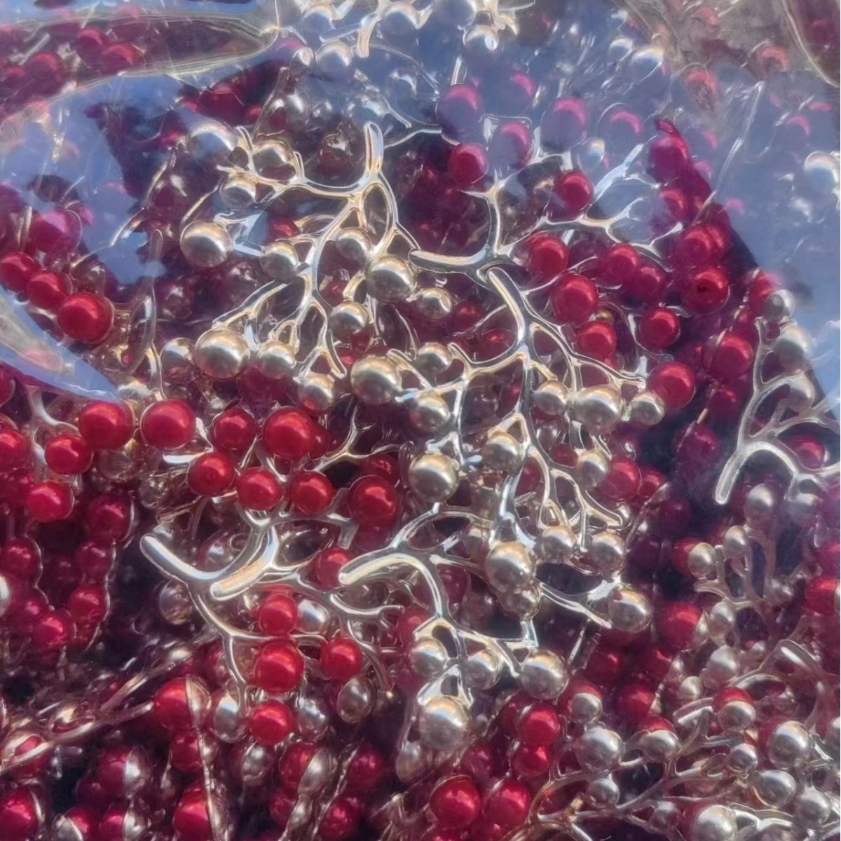 Round fan Pearl leaf accessories bridal corsage accessories diy jewelry pearl fortune tree brooch multi-bead pin