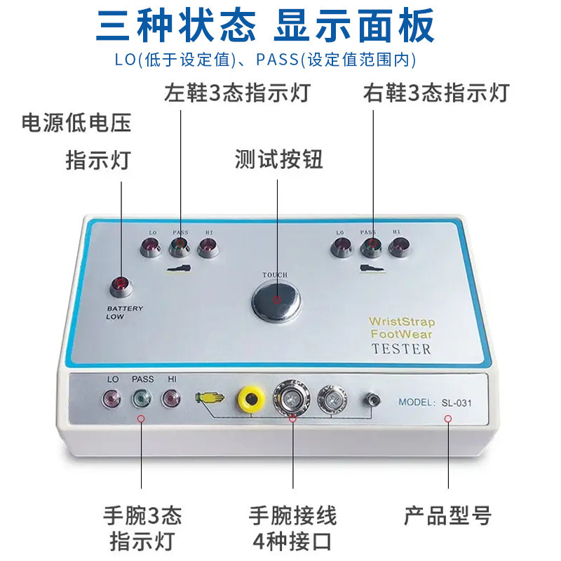 SL-031 human body electrostatic comprehensive tester bracelet electrostatic shoes resistance testing instrument feet anti-static access control