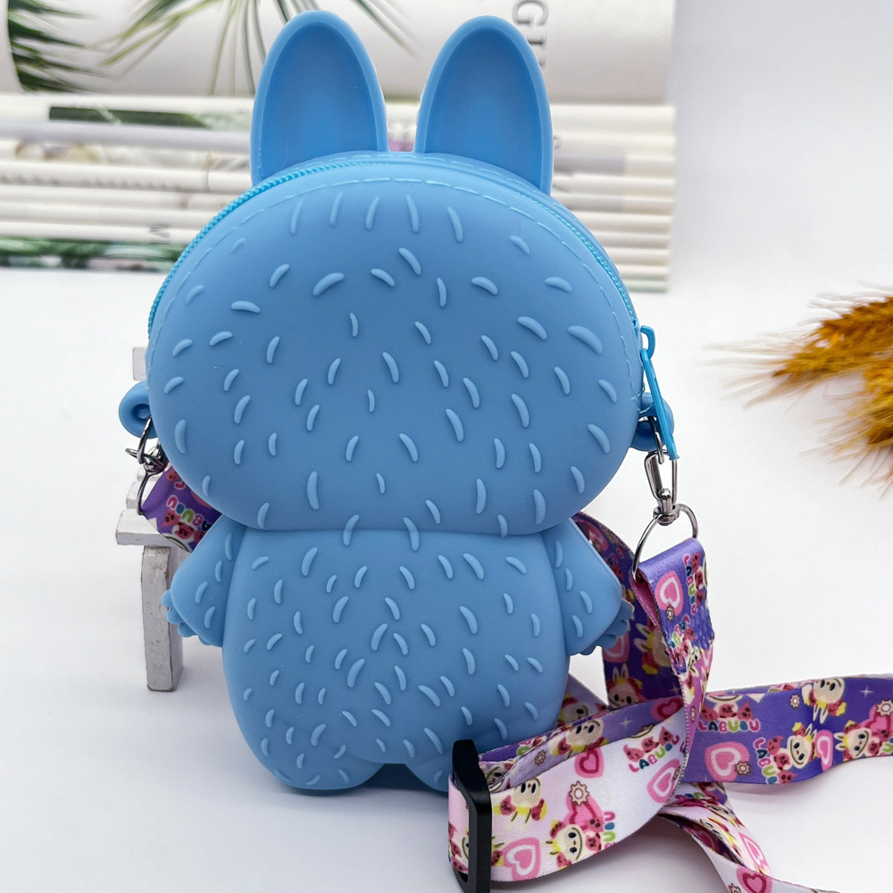 Cross-Border Popular Kidsren's Silicone Coin Purse Labubu Cartoon Bag Diagonal Coin Purse Storage Hanging Bag