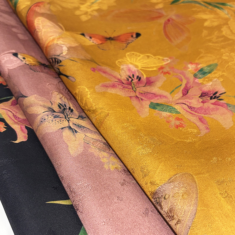 Butterfly Lily Fragrant Cloud Gauze Fabric National Style New Chinese Style Cheongsam Han Dynasty Dress Clothing Fabric Factory Direct Sales