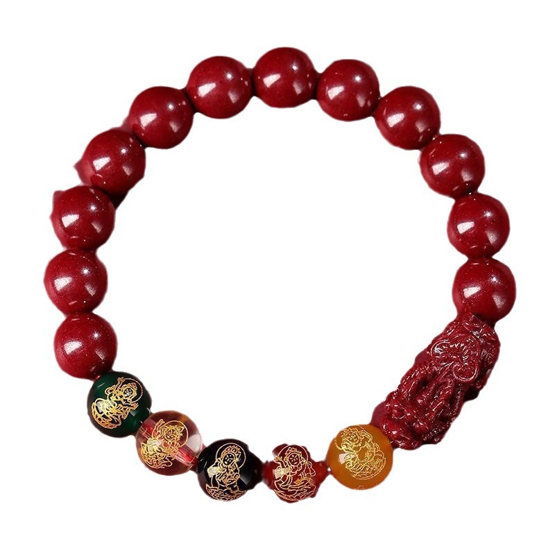 Five-way God of Wealth Cinnabar Bracelet Transfer Bead Bracelet This Year of Life for Men and Women Gift Opening Jewelry Bracelet