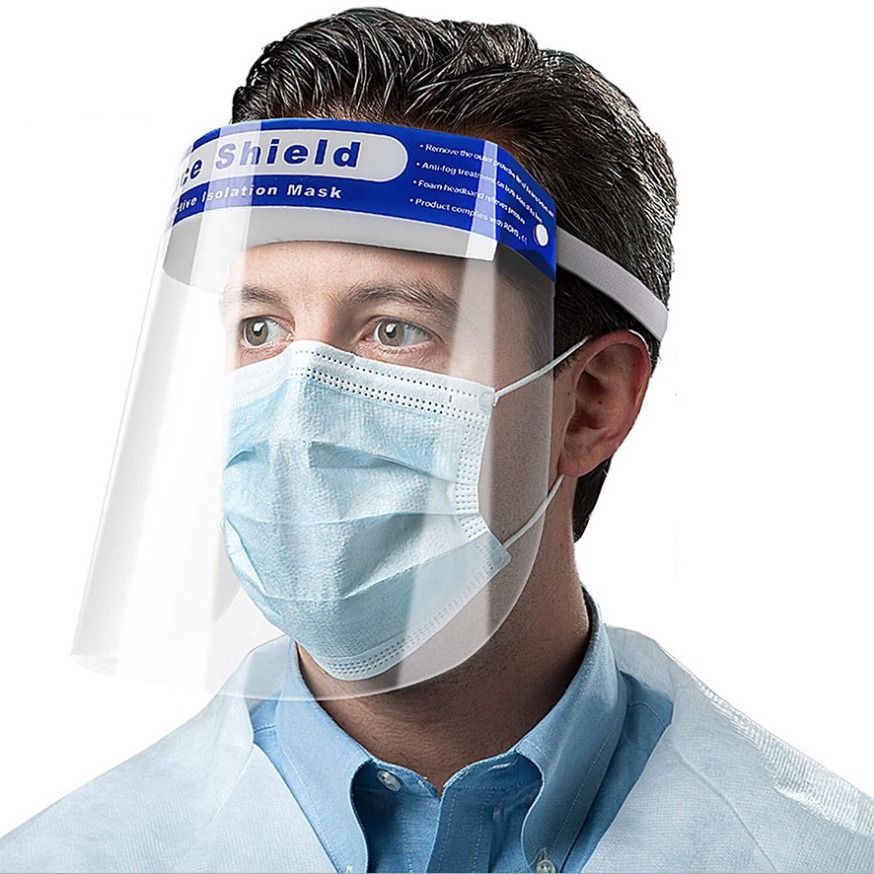 Transparent Protective Sponge Mask Coated Anti-Fog Blue Elastic Band Disposable Isolation Visor Chinese and English