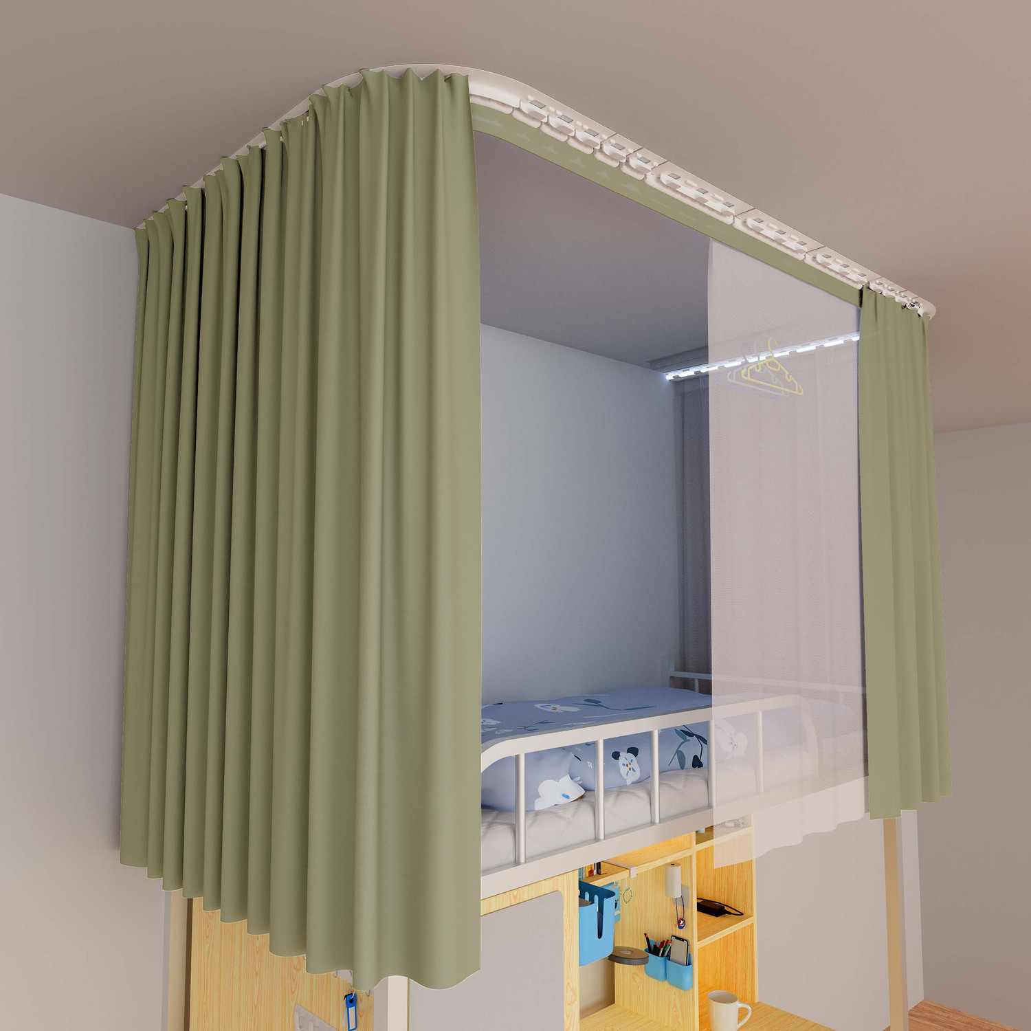 Dormitory Thickened Upper Bunk Super Blackout Cloth U-Shaped Double Track Breathable Full Bed Curtain Opaque Complete Set