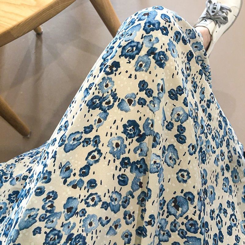 Light Color Floral Korean Silk Long dress 2025 Autumn New Women's Western Style Super Fairy Slim French Dress