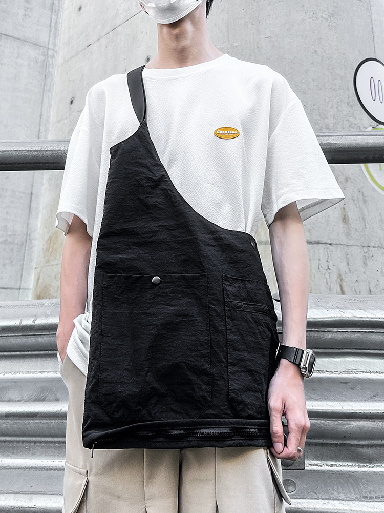 American Trendy Brand 2024 Spring and Autum Functional Style Suspender Vest with Large Flap Pocket Pantss and Japanese Style Work Vest Men's Backpack