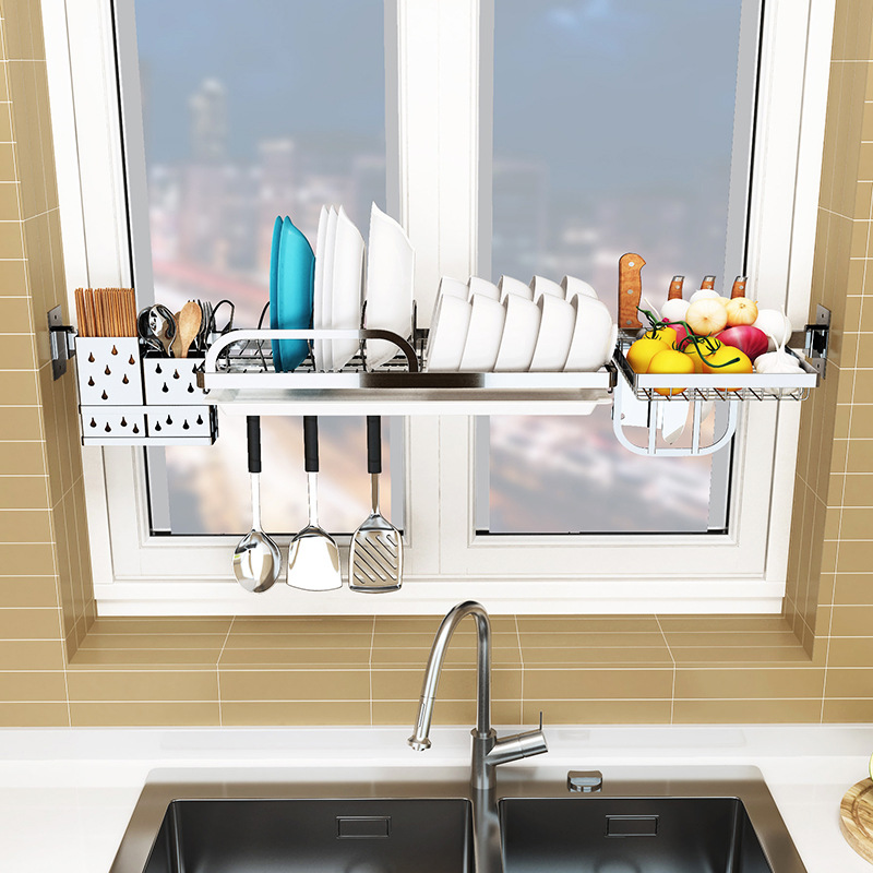 Безотверстная подставка для посуды стенд для хранения посуды для посуды и мисок для окон и подоконников нержавеющая сталь