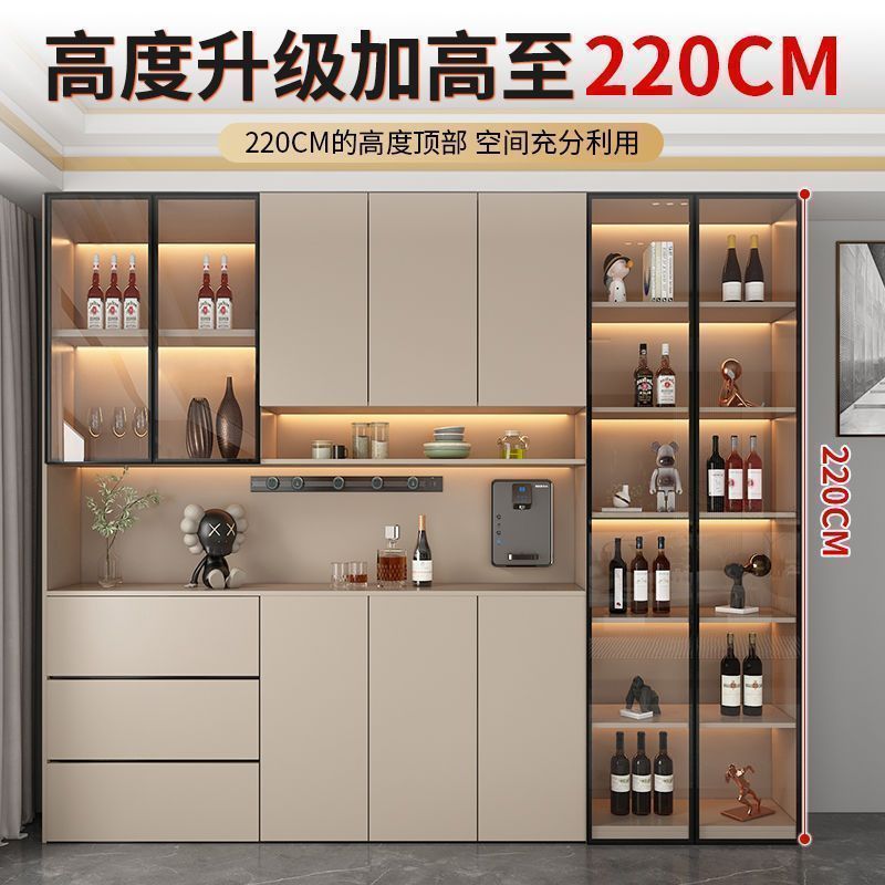 Solid Wood Wine Cabinet Against the Wall Multi-Functional All-In-One Cabinet Restaurant Cabinet Kitchen Simple Modern Installation-Free Heightened Wine Cabinet Supply