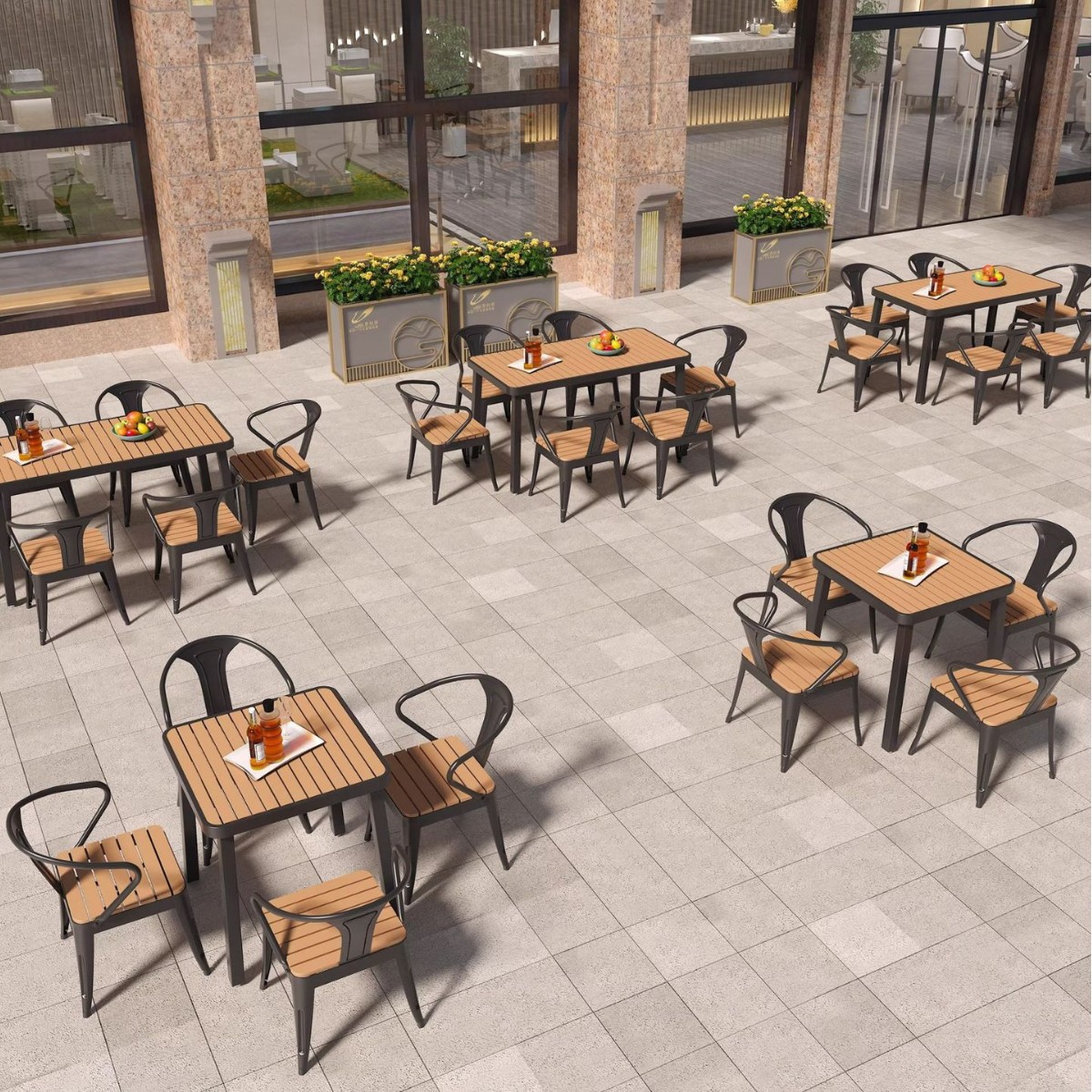 Simple Outdoor Plastic Wood Tables and Chairs Outdoor Cafe Outdoor Negotiation Tables and Chairs Villa Courtyard Night Market Special Tables and Chairs