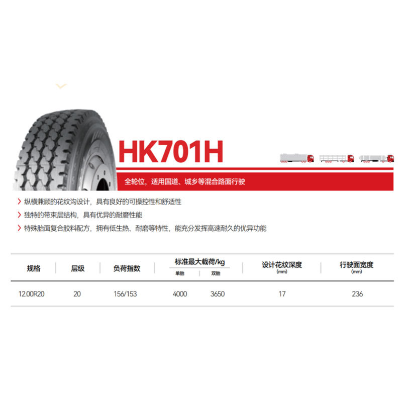 Milligram Tire 12.00R20 /1200R20-20 Hk701 Pattern Full Wheel Cross-Border Export Tire